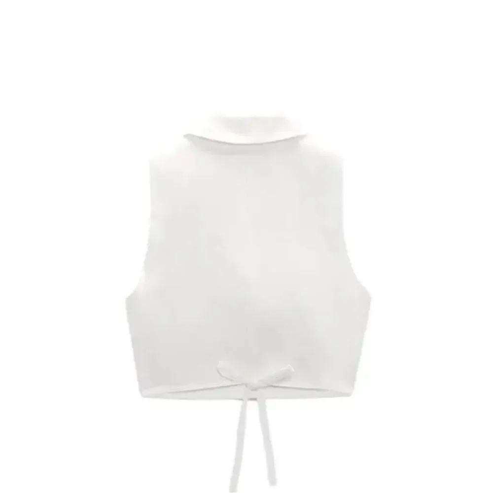 Zara Linen blend waistcoat deep V with ties sz M - Picture 9 of 12